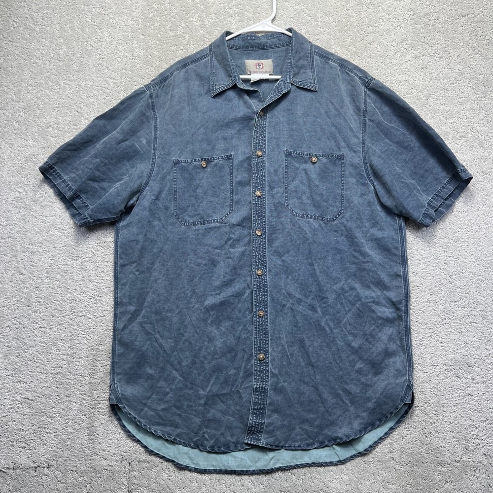 The Territory Ahead Shirt Mens XL Tall Blue‎ Silk Linen Short Sleeve Button Down